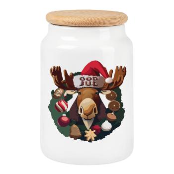 God Jul - Elch - Moose - Keksdose mit Holzdeckel - Weiß - Vorne