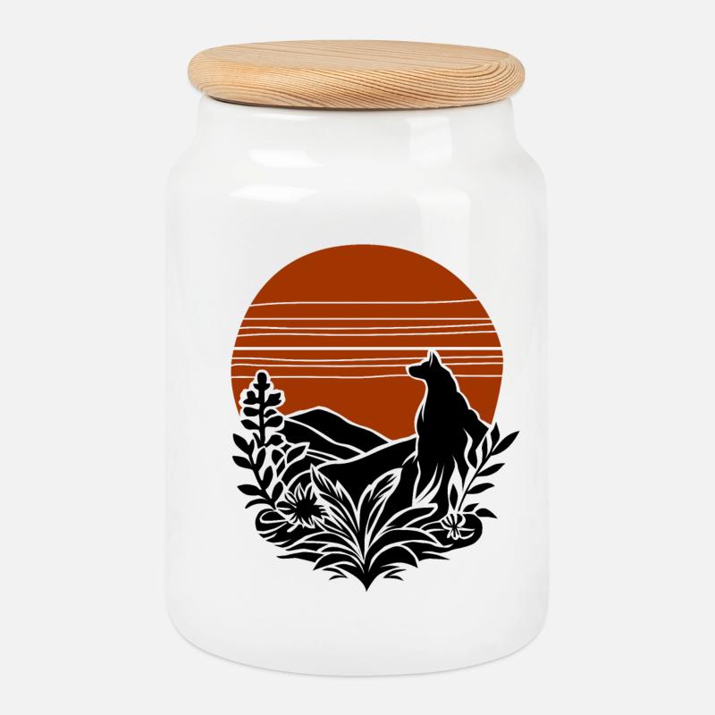 vintage wolf - Keksdose mit Holzdeckel - Weiß