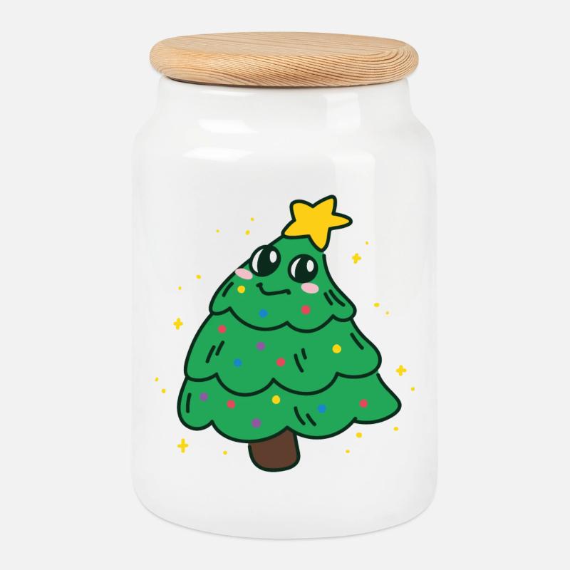 Weihnachtsbaum - Keksdose mit Holzdeckel - Weiß