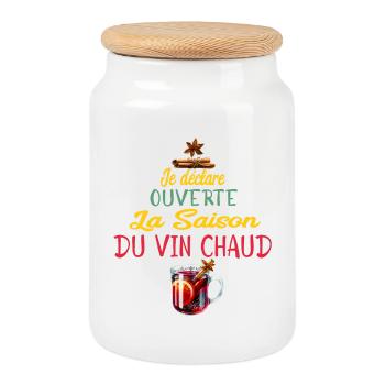 Ouverture Vin Chaud Saison - Boîte à biscuits avec couvercle en bois - blanc - Devant