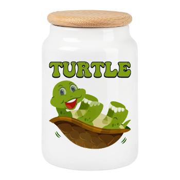 Playful Turtle in Happy Shell - Cookie Jar with Wooden Lid - white - Front