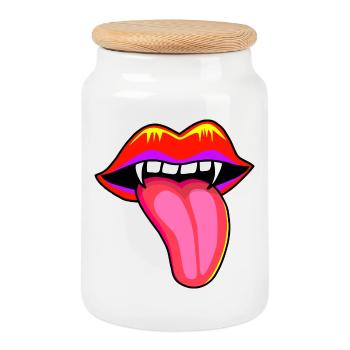 Mouth with vampire teeth - Cookie Jar with Wooden Lid - white - Front