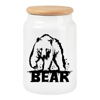 Bear Pawing [Black] - Cookie Jar with Wooden Lid - white - Front
