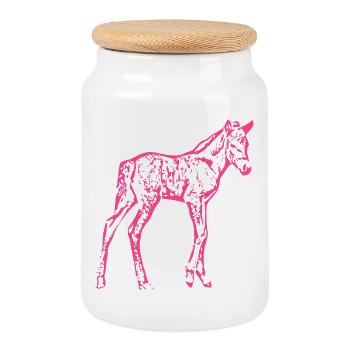 Cheval rose rose - Boîte à biscuits avec couvercle en bois - blanc - Devant