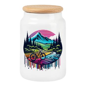 Lebendige Mountainbike-Landschaft - Keksdose mit Holzdeckel - Weiß - Vorne