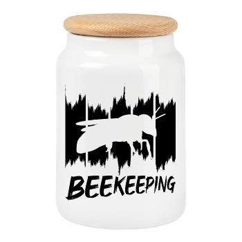 Bienenhaltung - Keksdose mit Holzdeckel - Weiß - Vorne