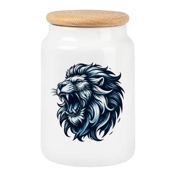 Lion rugit cadeau bleu - Boîte à biscuits avec couvercle en bois - blanc - Devant