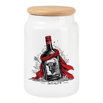 Festayre, feria and bull with beret and scarf r - Cookie Jar with Wooden Lid - white - Front