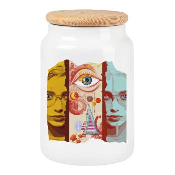 Modern Art Design - Cookie Jar with Wooden Lid - white - Front