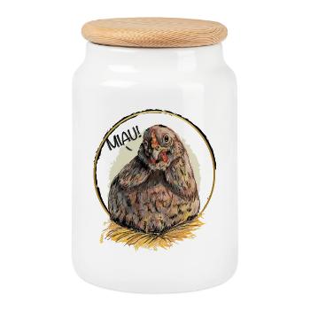 Miaulement du poulet de Pâques - Boîte à biscuits avec couvercle en bois - blanc - Devant