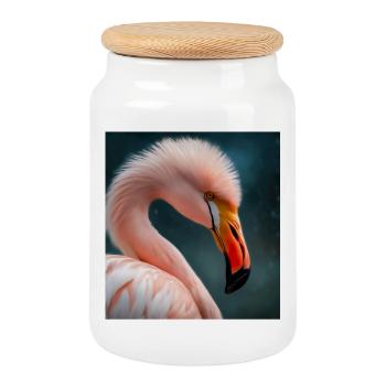 Flamant Rose - Boîte à biscuits avec couvercle en bois - blanc - Devant