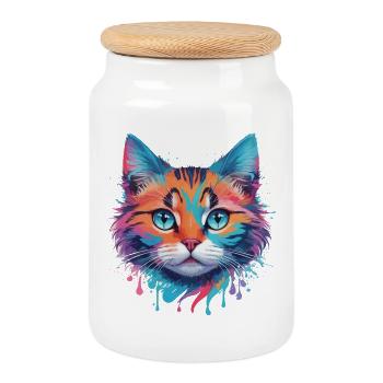 Niedliche Katze - Keksdose mit Holzdeckel - Weiß - Vorne