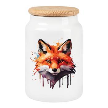 Aquarelle Fox - Boîte à biscuits avec couvercle en bois - blanc - Devant