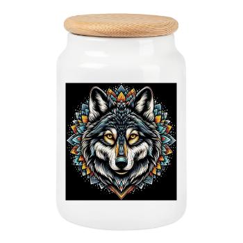 Wolf - Keksdose mit Holzdeckel - Weiß - Vorne