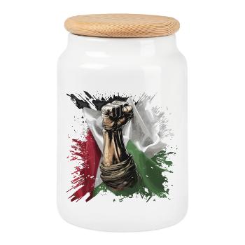 free palestine Faust Flagge Gaza - Keksdose mit Holzdeckel - Weiß - Vorne