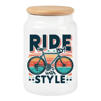 Roulez avec style : design de vélo - Boîte à biscuits avec couvercle en bois - blanc - Devant