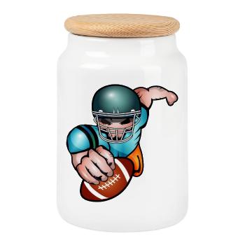 Football player with football helmet and match ball - Cookie Jar with Wooden Lid - white - Front