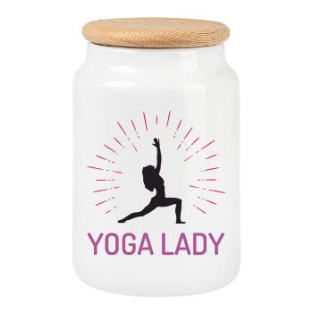 Yoga Girl - Cookie Jar with Wooden Lid - white - Front