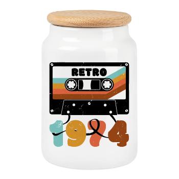 1974 Cassette de musique rétro - Boîte à biscuits avec couvercle en bois - blanc - Devant