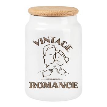 Vintage Kiss Line Art Romance - Cookie Jar with Wooden Lid - white - Front