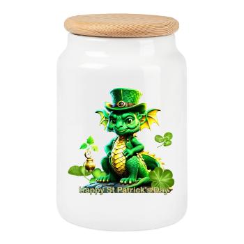 Süßer St. Patrick's Day Drache mit Klee. - Keksdose mit Holzdeckel - Weiß - Vorne