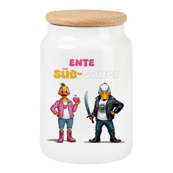 Canard Sucré - Aigre - Boîte à biscuits avec couvercle en bois - blanc - Devant