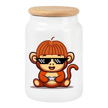 Singe de jeu - Boîte à biscuits avec couvercle en bois - blanc - Devant