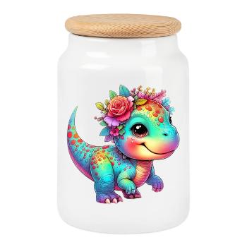Dinosaur - Cookie Jar with Wooden Lid - white - Front