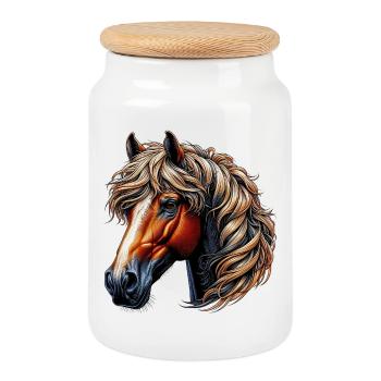 Cheval - Boîte à biscuits avec couvercle en bois - blanc - Devant