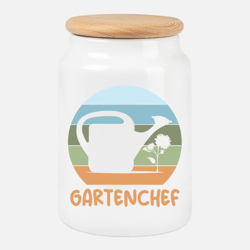 Gartenchef Gärtner retro Gießkanne Blumen Pflanze - Keksdose mit Holzdeckel - Weiß