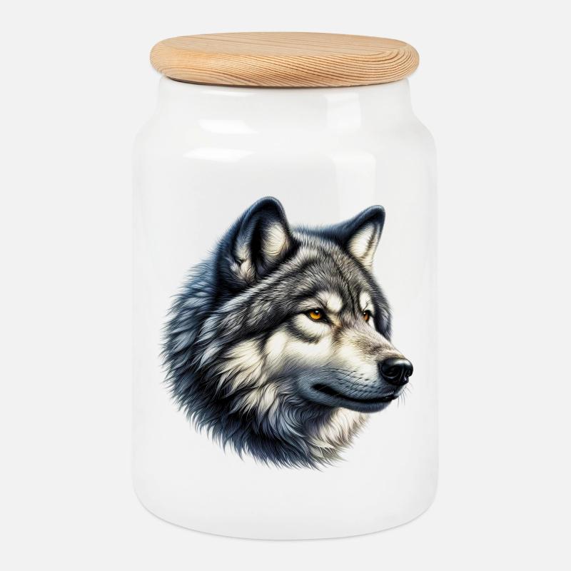Wolf - Keksdose mit Holzdeckel - Weiß