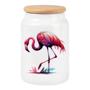 Flamingo - Keksdose mit Holzdeckel - Weiß - Vorne