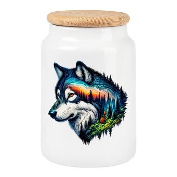 Loup - Boîte à biscuits avec couvercle en bois - blanc - Devant