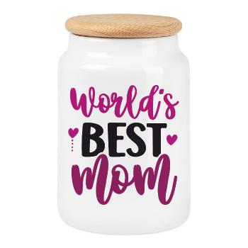 World's Best Mom - Cookie Jar with Wooden Lid - white - Front