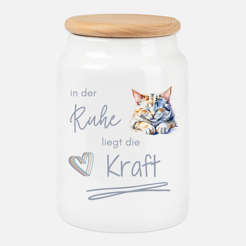 Schlummernde Katze - In der Ruhe liegt die Kraft - Keksdose mit Holzdeckel - Weiß