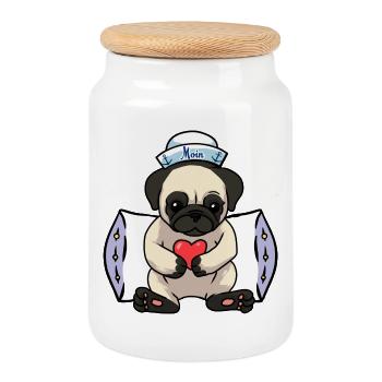 Carlin Chien Cœur Marin Amour Sailor Ahoy - Boîte à biscuits avec couvercle en bois - blanc - Devant