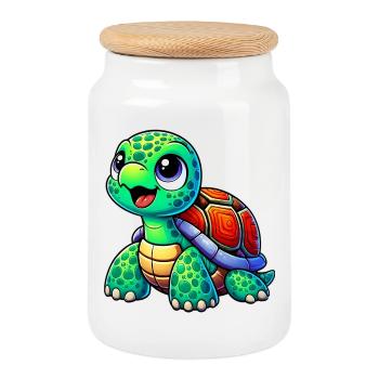 Turtle - Cookie Jar with Wooden Lid - white - Front