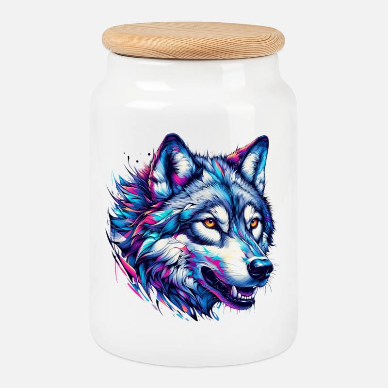 Wolf - Keksdose mit Holzdeckel - Weiß