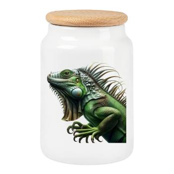 Iguana - Cookie Jar with Wooden Lid - white - Front