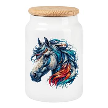 Cheval - Boîte à biscuits avec couvercle en bois - blanc - Devant