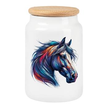 Cheval - Boîte à biscuits avec couvercle en bois - blanc - Devant