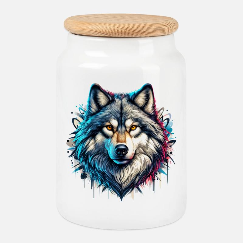 Wolf - Keksdose mit Holzdeckel - Weiß