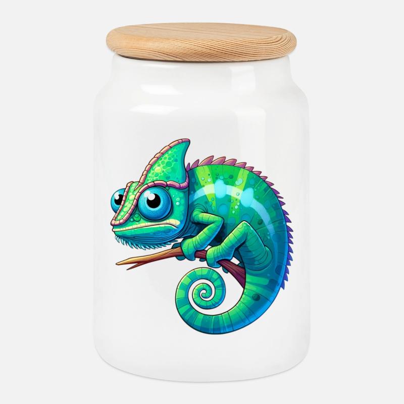 Chameleon - Cookie Jar with Wooden Lid - white