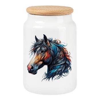 Cheval - Boîte à biscuits avec couvercle en bois - blanc - Devant