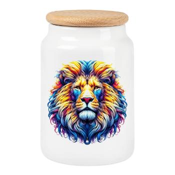 Lion - Boîte à biscuits avec couvercle en bois - blanc - Devant