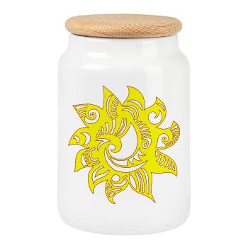 Soleil jaune étrange - Boîte à biscuits avec couvercle en bois - blanc - Devant