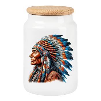 Amerikanisch Indianer Amerikanische Rote Haut - Keksdose mit Holzdeckel - Weiß - Vorne