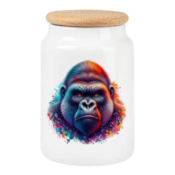 Gorilla - Cookie Jar with Wooden Lid - white - Front