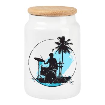 Dessin de batteur - Boîte à biscuits avec couvercle en bois - blanc - Devant