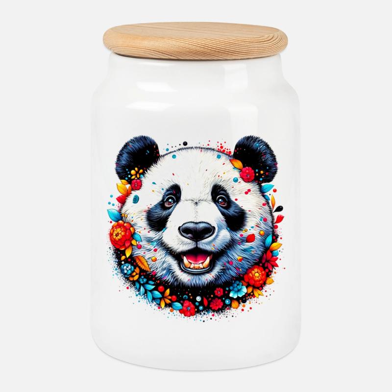 Panda - Keksdose mit Holzdeckel - Weiß